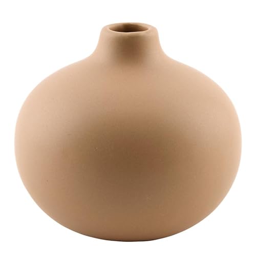 47th & Main Ceramic Vases for Flowers Modern Minimalist Small Vase for Home Décor, 3.75" Diameter x 3.5" Tall, Matte Beige - color: Matte Beige