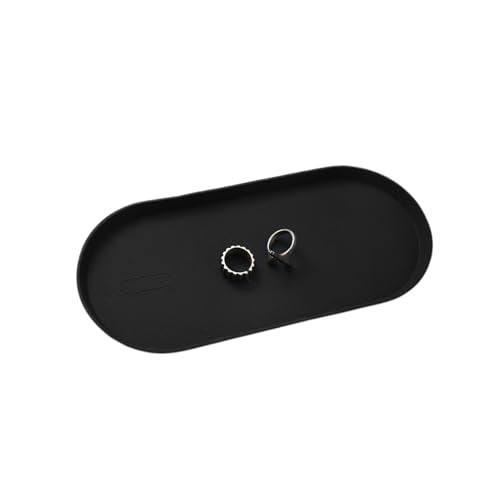 Black Silicone Vanity Tray, 8.66x3.94 Inch Oval Food-Grade Counter Organizer, Dishwasher Safe Scratch-Proof Storage Tray for Jewelry Makeup Bathroom Desk - color: Black