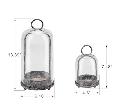 6" & 4" Wide Versatile Modern Metal Hurricane Lantern with Handmade Sturdy Glass Dome in Shabby Black for Pillar Candle & Plants, Industrial, Farmhouse, Shabby Chic (Black Shabby, 4"x7.5" &6.3"x11.2") - color: Black Shabby, size: 4"x7.5" & 6.3"x11.2"
