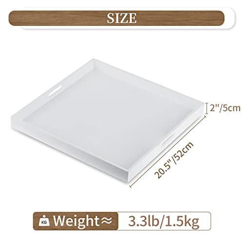 Hanobe Square Large Ottoman Tray: Modern Extra Large White Serving Decorative Trays with Cutout Handles for Living Room Coffee Table Home, 20" - color: White