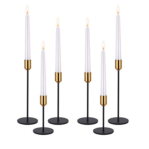 Candle Holders,Set of 6 Candlestick Holders for Taper Candles, Brass Gold Black Modern Decorative Candle Stick Holder for Table, Mantel, Wedding, Dinning, Party(Candles are not Included) - color: Black+gold, size: Set of 6 Pcs