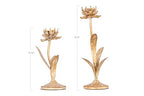 Creative Co-Op Cut Metal Flower Shaped Taper Candle Holder in Distressed Gold Finish (Set of 2 Sizes)