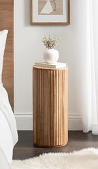 Kate and Laurel Reid Modern Wooden Ribbed Drink Table, 10 x 10 x 22, Natural Wood, Solid Wood Mini Table for Use as Pedestal Plant Stand Indoors or Small Nightstand Option