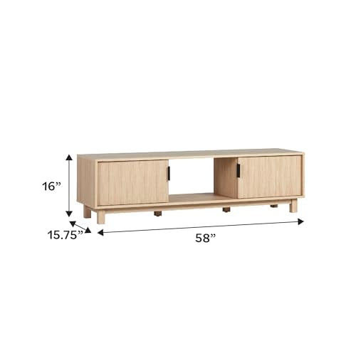 Walker Edison Arundo Fluted TV Stand for TVs up to 65 Inches, 58" TV Stand, Coastal Oak - color: Coastal Oak, size: 58" TV Stand