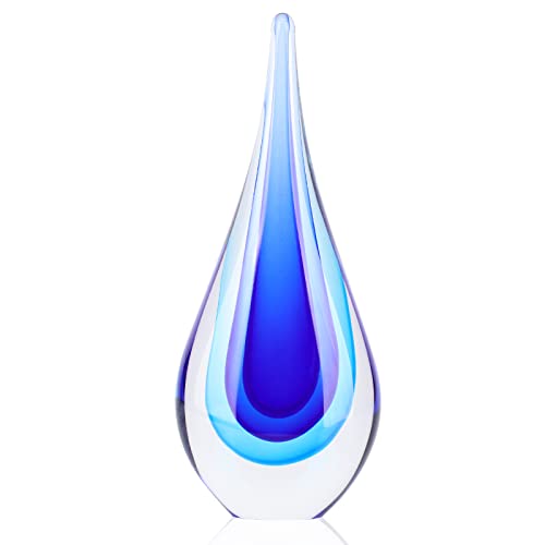 DOVDOV Blown Glass Sculpture, Blue Glass Art Collectible Statue, Unique Teardrop Ornament, Suitable for Office, Bookshelf, Dressing Table, Living Room Coffee Table, or Mantelpiece Display. - color: B