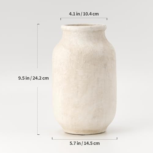 SIDUCAL Rustic Farmhouse Flower Vase | 9.5 Inch Large Ceramic Vase | Pampas Grass | Modern Farmhouse for Home Decor, Table, Living Room Decoration, Shelf Decor, Mantel, White - color: 18049-white