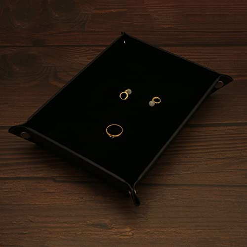 Valet Organizer - Catchall Tray for Jewelry, Wallets, Watches, Keys, Coins, Phones, Glasses - Perfect for Nightstand, Desk, Entryway - color: Black