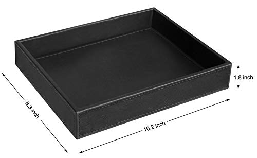 HofferRuffer Faux Leather Vanity Tray, Elegant Desktop Storage Organizer, Decorative Catchall for Perfume, Bathroom Valet, Nightstand or Dresser, Black, 10.2 x 8.4 x 1.8 Inches - color: Black, size: 10.2" x 8.4" x 1.8"