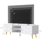 58” TV Stand for 55/60/65 Inch TV, Modern Entertainment Center with Adjustable Shelf, Media Console with Storage Cabinet, TV Console with Gold Legs and Handles for Living Room, Bedroom, White