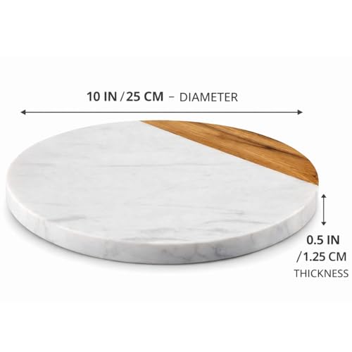 White Marble Board - Cheese Board | Acacia Wooden Serving Tray For Charcuterie, Cheese, Meats, Fruit, Crackers | Cutting Board, Serving Tray, Round Slab 10 Inches. - color: White, size: 10"L x 10"W