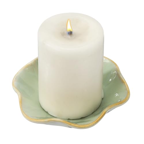 uxcell Candle Holder Plates, 4 Inch Ceramic Candle Tray Tealight Incense Holder Dish Candlestick for Tea Light Aromatherapy Wedding Rustic Vintage Home Decor, Lotus Leaf White Green - color: White Green
