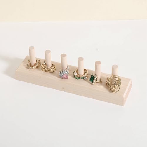 GemeShou maple wood ring storage jewelry organizer for woman, jewelry ring holder with 6 cones for jewelry selling, small ring display stand【Ring organizer-6 cones】 - color: white