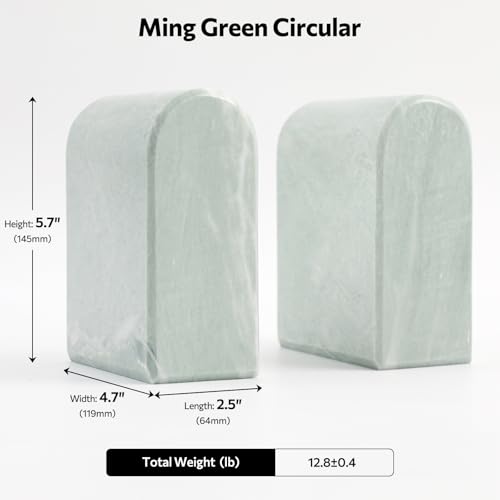 Luxury Marble Bookends for Shelves, 13LB Heavy Duty Marble Book Ends for Heavy Books, Stone Bookends Decorative, Polished, Light Green Arch, Set of 2 - color: Light Green, size: 2.5×4.7×5.7 Inch