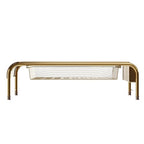 Martha Stewart Ryder Gold Mesh Metal Desktop Monitor Stand Riser with Organizer Drawer and Side Storage