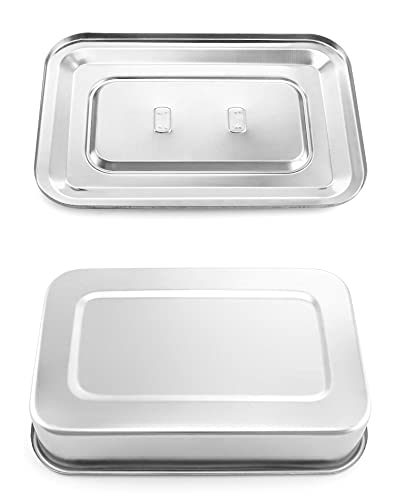 QWORK 201 Stainless Steel Instrument Tray Organizer Holder with Lid and Handle Grip for Lab Science Instruments, 9.5" x 6.3" x 2"