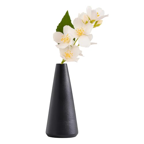 Conical Black Ceramic Bud Vase Handmade Minimalist Floral Vase for Wedding Centerpiece Home Office Desk Decor Modern Tabletop Decoration