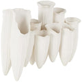 Deco 79 Ceramic Abstract Floral Inspired Vase with Linear Grooves and 10 Openings, 14" x 5" x 11", White - color: White, size: 14" x 5" x 11"