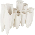Deco 79 Ceramic Abstract Floral Inspired Vase with Linear Grooves and 10 Openings, 14" x 5" x 11", White - color: White, size: 14" x 5" x 11"