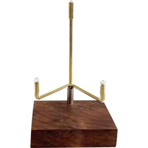 Adjustable Brass Crystal Display Stand with Walnut Base Mineral Specimens Display Stand Rock Display Easel Metal Display Holder for Stones Geodes Fossils Spheres Agate Slices L/Tripod