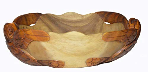 WorldBazzar Huge Hand Carved Two Tone Mahogany Wood Nautical TwoTurtles on Bowl