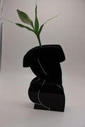 Black Acrylic Vase, Modern Abstract Sculptural Design, Home Decor Tabletop Accent, 11.8 Inch Height