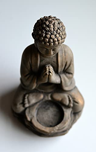 Biedermann & Sons Gray Stone Buddha Tea Light Holder, Light Gray with Gold Highlights, 6 Inch Wide x 8 Inch Tall, Decorative Tealight Accent for Calm Home Decor - color: Sitting Tealight Holder