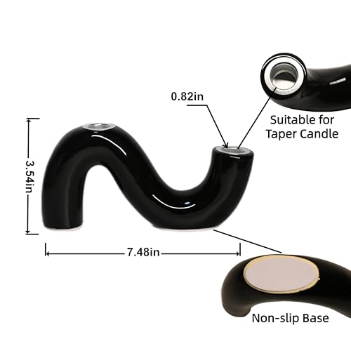 Ceramic Candle Holder, Modern Taper Candlestick Holder for Dining Table, Living Room Coffee Table, Candelabra for 2 Taper Candles-Black - color: Black