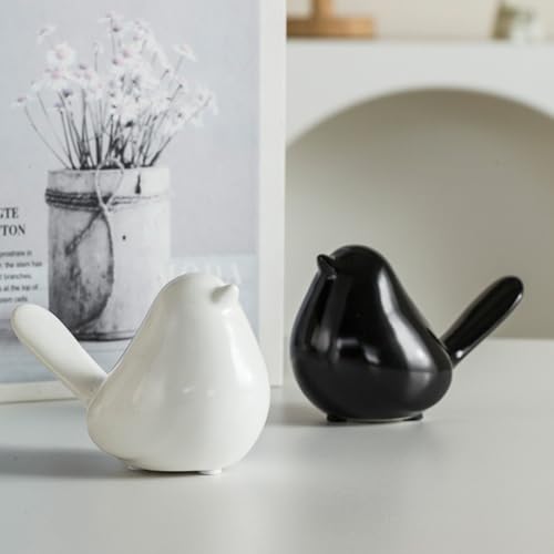 Ceramic Birds Figurines Home Decor, Set of 2 White Birds Statue, Chubby Small Bird Figurines, Modern Style Bird Decor for Home Living Room Desk Bookshelf Coffee Table Office Desktop (White) - color: White