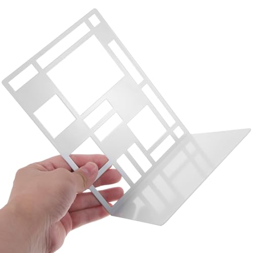2Pcs Minimalist Metal Bookends Sturdy Hollow Square Book Holders in White Desktop Book Organizers with Elegant Pattern Design for Home and Office Decor