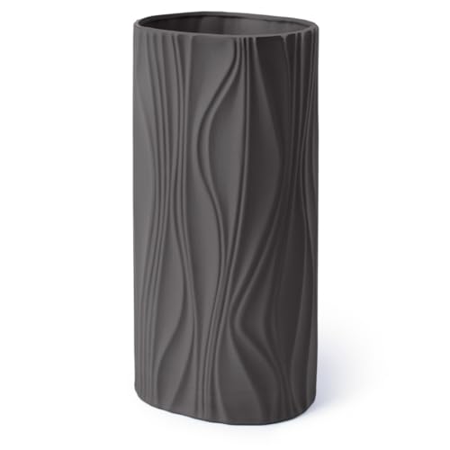 Black Flower Vase - Modern Ceramic Vase for Home Décor - Black Matte Vase for Living Room - Boho Vases for Pampas Grass - Ceramic Vases for Centerpieces - color: Black