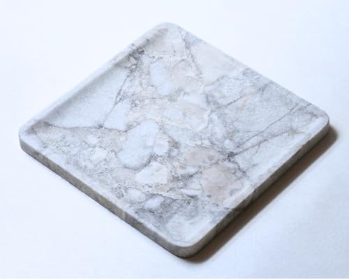Natural Square Grey Marble Tray 10.6" – Luxurious Grey-White Marble Decorative Tray for Fruits, Food, Perfume, Jewelry, & Keys, Versatile Home Decor Tray for Bathroom, Vanity, Coffee Table & Entryway
