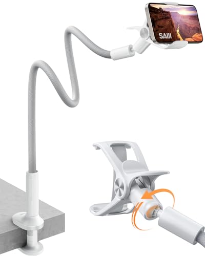 SAIJI Gooseneck Phone Stand for Bed, Lazy Bracket Cell Phone Holder Long Arm Clip Clamp Mount for Filming, Compatible with 4-7'' Mobile Cell Phone Stand Document Camera Nintendo Switch(Grey) - color: Gray, size: 33.5 in