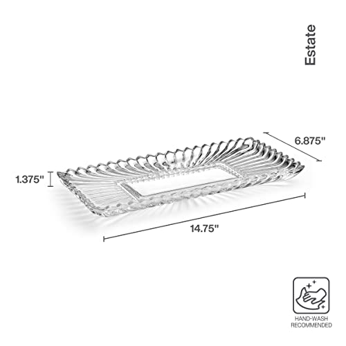 Mikasa Estate Crystal Glass Rectangular Serving Decorative Tray, 14.75 Inch - size: 14.8" x 6.9" x 1.4", style: Vase