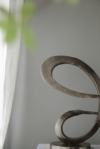 14.5” x 16.5” Black Metal Curved Abstract Art Sculpture with Round Base, Modern Art Deco Home Accent Sculpture, Centerpiece for Tabletop, Mantel, Bookshelf, Countertop, Office, Living Room