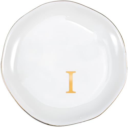 ProCase Ceramic Jewelry Tray, Initial Ring Dish Trinket Plate Engagement Gift, Small Personalized Monogram Ring Bowl for Wedding, White Decorative Jewelry Holder for Women Vanity -Letter I - style: I