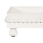 Kate and Laurel Strahm Rectangle Wooden Beaded Display Tray, 10 x 24, White, Lightly Distressed Wood Decorative Footed Tray for Use as Useful Ottoman Tray or Kitchen Serving Tray