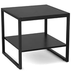 Homieasy End Table, 20 Inch Square End Table, Mini Fridge Stand with 2-Tier Storage Shelves, Industrial Wood Side Table Small Table Stand for Living Room, Bedroom, Office, Black - color: Black
