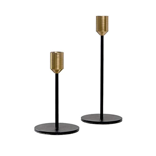 Set of 2 Brass Gold Candlestick Holders - Classic Taper Candle Holders for Wedding, Holiday Dinner Table, Vintage & Modern Home Decor (Gold & Black)