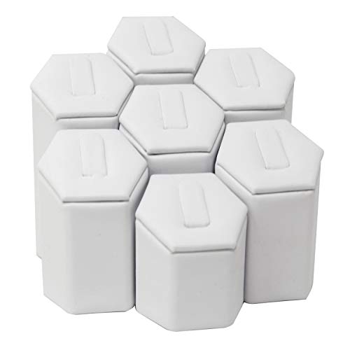 Mooca Ring Stand Holder Display Tower Jewelry Organizer, Ring Display Holder, Pedestals Display 7 Pcs Set Perfect for Showcase, White Faux Leather - color: White Faux Leather