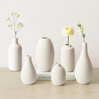 BEAHOT Ceramic Vases Set of 6, White Contemporary Decorative Flower Vases, Modern Design for Living Room - size: 6 set