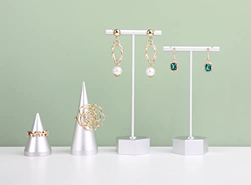 GemeShou Metal 2pcs Earring T Stand Silver Retail Display Holder for Show, White T Bar Jewelry for Online Store Photography 【Silver-Hexagon Base 2pcs Height 4.5" and 5.3"】 - color: C1/Silver Hexagon Base 2pcs Height 4.5" and 5.3"