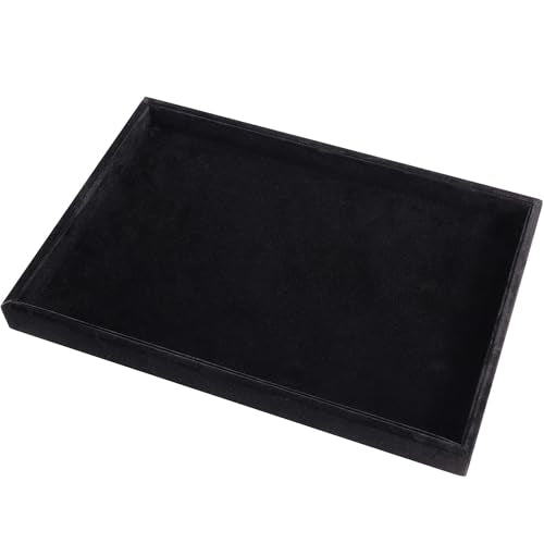 Mornajina 9" x 5.7" Velvet Jewelry Tray Jewelry Display Tray, Stackable Empty Plate Trays for Earrings Necklaces Bracelet Rings Display Showcase - Black - color: Black, size: Flat Tray 9"x5.7"