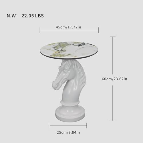 White Horse Side Table - End Table with Faux Marble Top Unique Horse Statue Decor for Living Room Bedroom Entryway Elegant Animal Sculpture Unique Horse Lover Gifts - color: White Horse Base