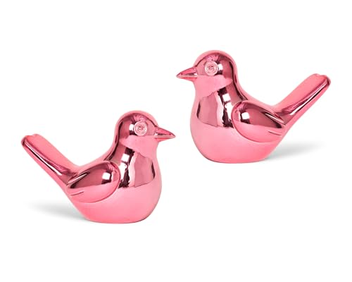 Pink Bird Statue Pair, 2-Pack 3 inch Shiny Accent Small Knick Knacks for Home Office Shelf Desk Coffee Table Decoration - color: Pink