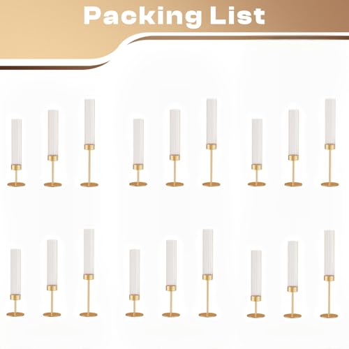Gold Hurricane Candle Holders: Fluted Tall Candlestick Holders for Wedding Brass Taper Candle Holder Modern Candle Sticks Holder Decor for Table Centerpiece Christmas Party Home Set of 18 - size: Set of 18