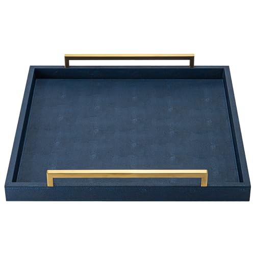 Large Navy Blue Decorative Tray for Ottoman,Stylish Rectangle Coffee Table Tray with Handles,Versatile Serving Tray for Living Room and Home Decor - color: Blue, size: 20" x 20" x 3"