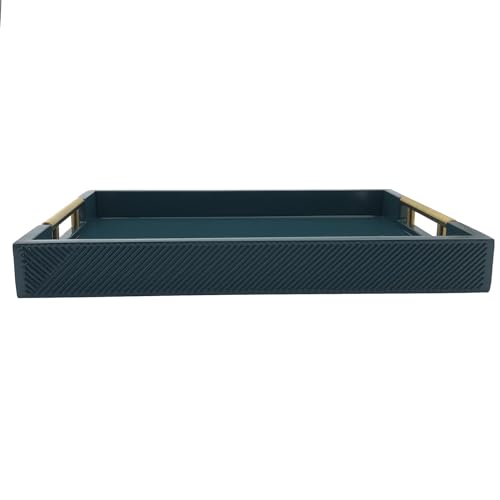 Serving Tray with Polished Metal Handles, 16.5''x12'' Rectangle Coffee Table Tray, Modern Decorative Tray, Large Ottoman Tray, Perfect for Storage and Display (Teal) - color: Teal