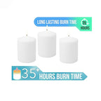 Stonebriar 3 Pack Tall 3 x 4 Inch 35 Hour Long Burning Unscented White Wax Pillar Candles - size: 3" x 4", style: Pack of 3
