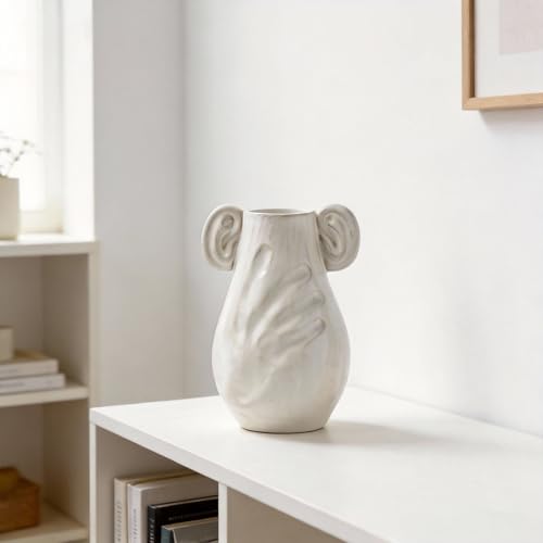 Modern Abstract Ceramic Vase – Creative Entryway Table Decor for Faux Flowers and Living Room Accent