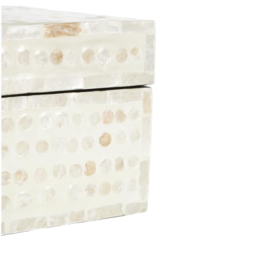 Deco 79 Mother of Pearl Shell Geometric Handmade Decorative Box Mosaic Dot Storage Decorative Keepsake Box with Brown Accents, Set of 2 Storage Box 12", 8"W, Cream - color: Cream, size: 11.9", 7.95"W